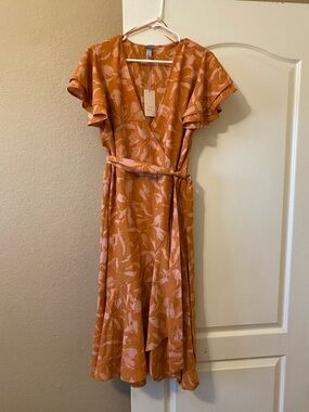 Target Rust-Orange Floral Wrap Midi Dress
